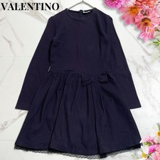 Valentino Dress Long Sleeve Ribbon Hem Lace Navy