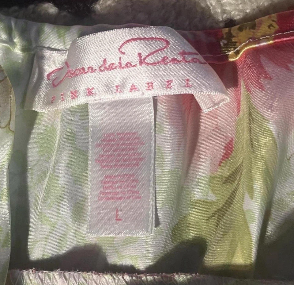 Oscar de La Renta VTG Slip Dress Green PinkFloral, Large, Babydoll Mini, 90s/Y2k - Image 3 of 4