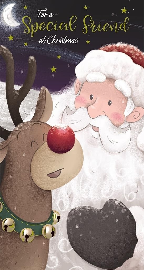 For a Special Friend at Christmas - Santa and Reindeer - Christmas Greeting Card