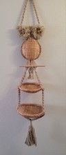 Rattan Macrame Owl Wall Hanging Basket Storage Organization MCM 70's bird Vtg