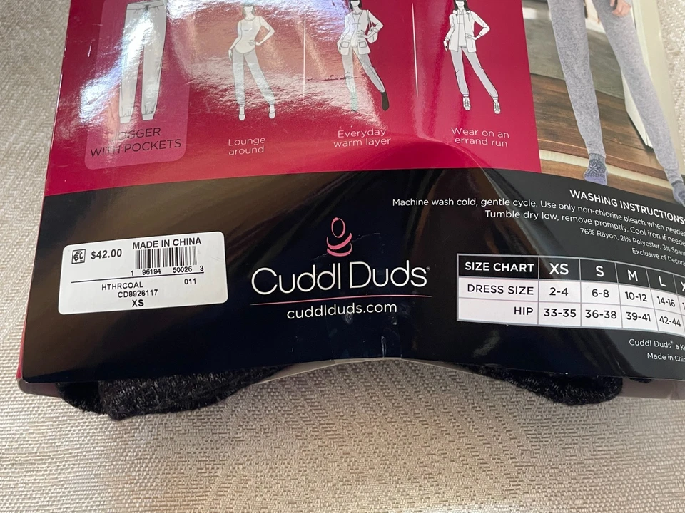 NUEVO CON ETIQUETAS Cuddl Duds Tejido Suave Talla XS Brezo Carbón Tejido Suave Jogger Bolsillos Abiertos Foto 3 de 3
