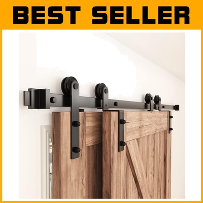 Upgrade Your Space with 5.5FT Barn Door Bypass Hardware Kit - Easy Installation