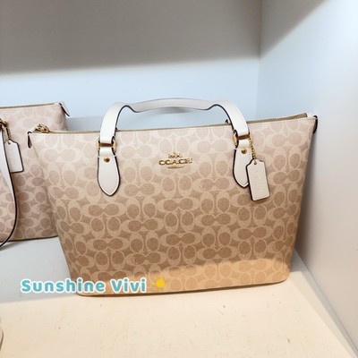 NWT Coach Gallery Tote Bag In Signature Canvas CW381 Sand/Chalk | eBay