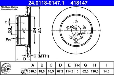 2x ATE Bremsscheibe 24.0118-0147.1 für LEXUS GS IS 2 200d ALE20_ ALE20R 220d 250