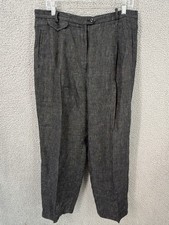 LRL Ralph Lauren Dress Pants Size 16 Linen Check Black Straight Leg Career