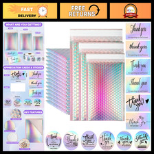 50 Pcs Metallic Holographic Bubble Mailers  Self-Seal Padded Envelopes with Sti