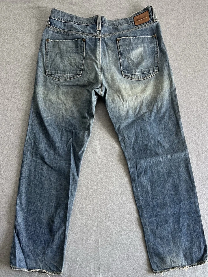 Marc Ecko Vtg Denim Jeans Mens 33x32 Distressed Orange Threads Relaxed 90s Y2K - Image 2 of 4