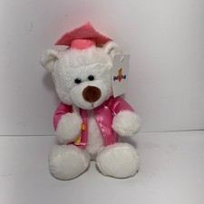 Hugfun White Graduation Teddy Bear Plush Pink Cap Gown 9" Stuffed Animal Party