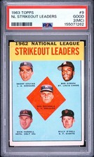 1963 Topps League Leaders Gibson, Koufax, Drysdale, Farrell, O’Dell #9