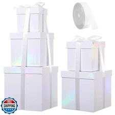 Cholemy 5 Pcs Square Nesting Boxes Decorative Gift Boxes with Lid and Ribbon 