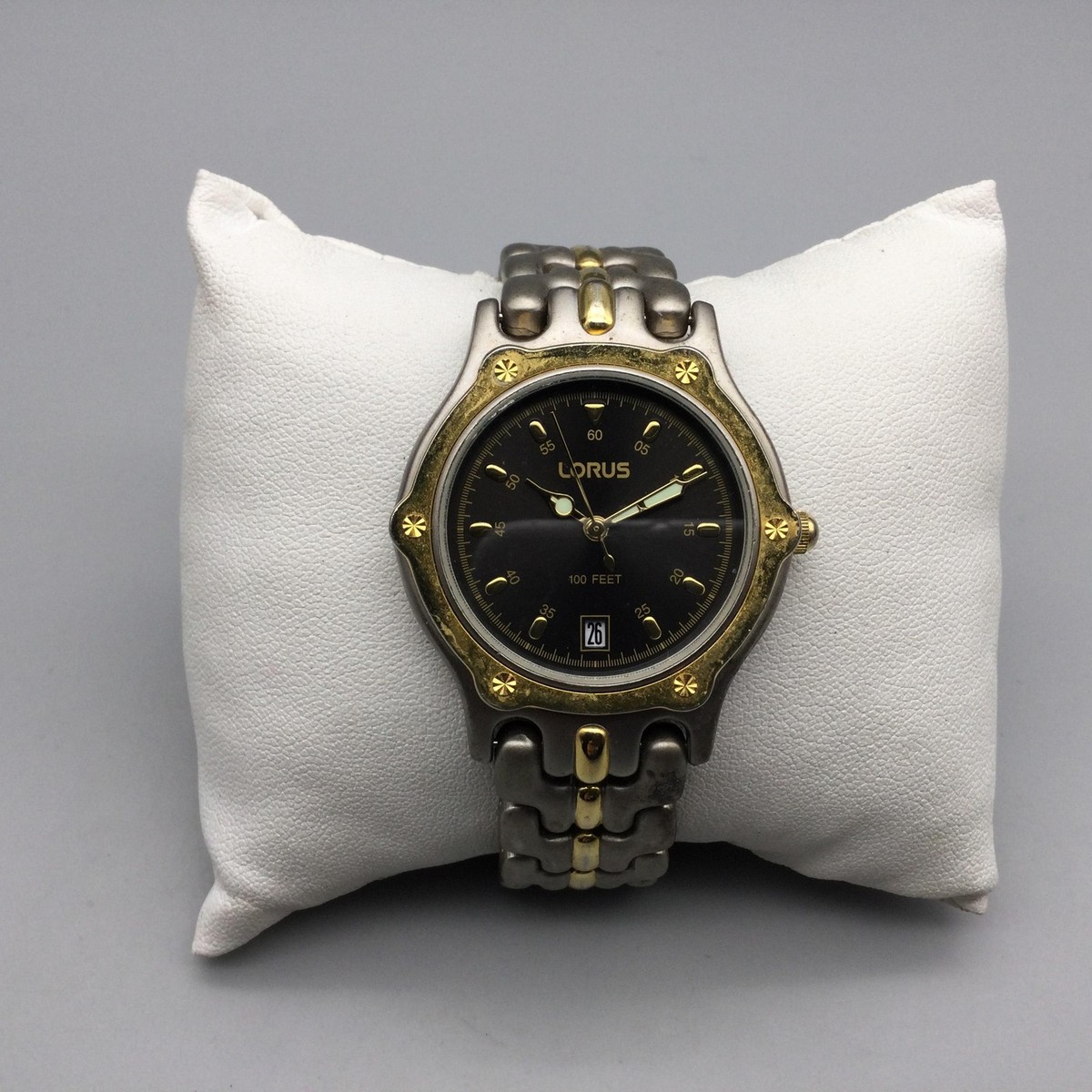 Lorus Watch Mens 37mm Two Tone Stainless Steel Black Dial 