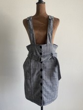 FOREVER 21 Gray/Black Plaid Sleeveless Belted Button-Front V-Neck Mini Dress M