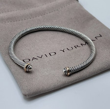 David Yurman 4mm Cable 925 Sterling Silver Bracelet 18k Rose Gold Dome Bangle