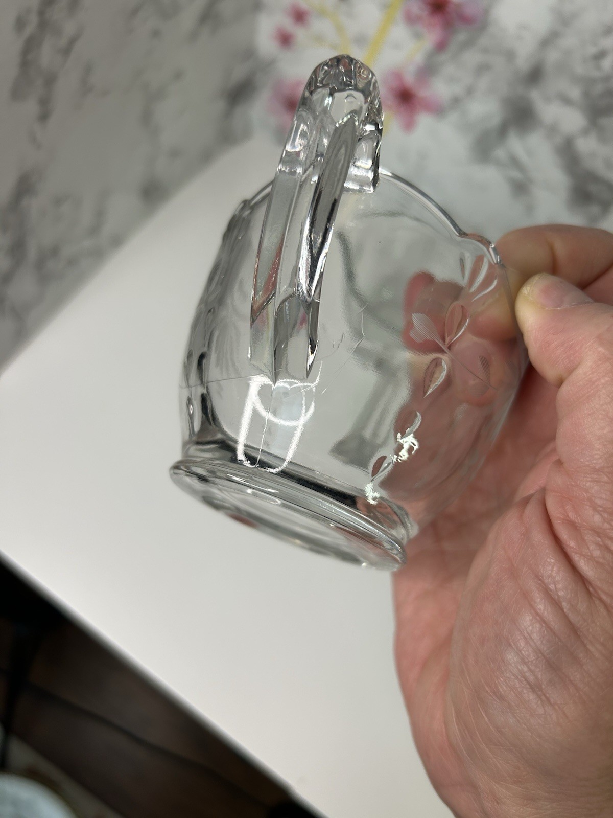 Vintage Glass Creamer & Open Sugar Set Etched Clear Floral Replacement Creamer