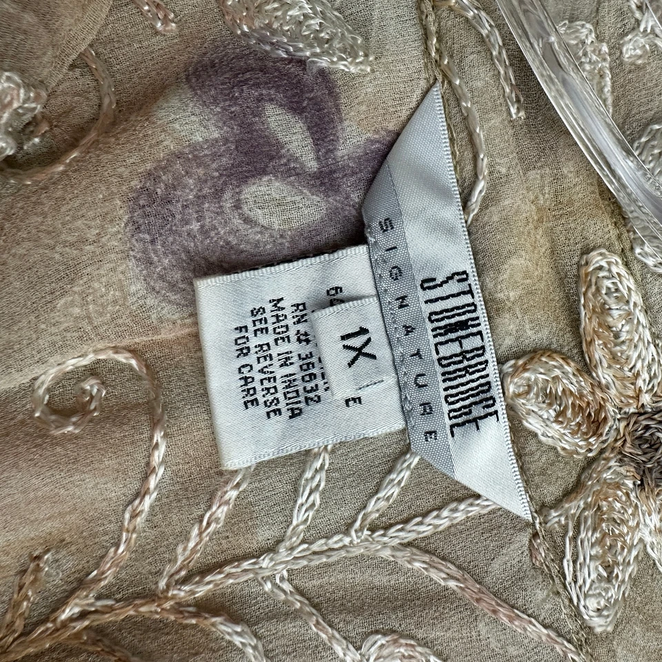 Blusa feminina Stonebridge tamanho 1X pura bordada mistura de seda Cottagecore boho - Imagem 3 de 4