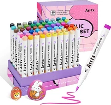 Arrtx Paint Markers 60 Colors, Acrylic Pens for Artists Adults Coloring Drawing