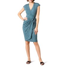 Women's Classic Cap Sleeve Wrap Dress with V Neck, Pleated Waist