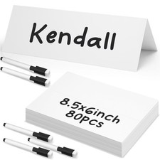 Seajan White 85 Pcs Dry Erase Tent Cards with 5 Black Markers Reusable Name C...