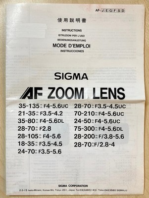 Sigma AF Zoom Lens Instructions (Bedienungsanleitung)