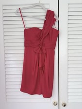 BCBGMAXAZRIA Red One Shoulder Cocktail Dress 4 Pleated Bridesmaid Party