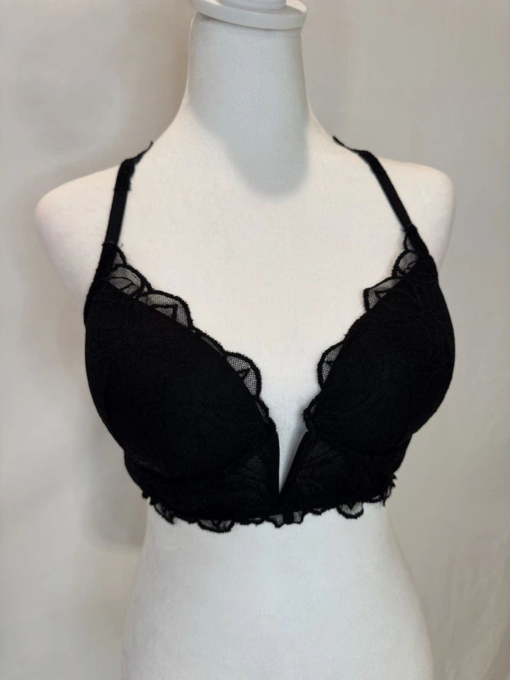 Victoria's Secret PINK Date Push Up Bralette Black Lace Padded Bra Size Medium - Image 2 of 4