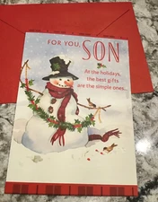 Merry Christmas For You Son Love Snowman 5”x7” Hallmark Greeting Card