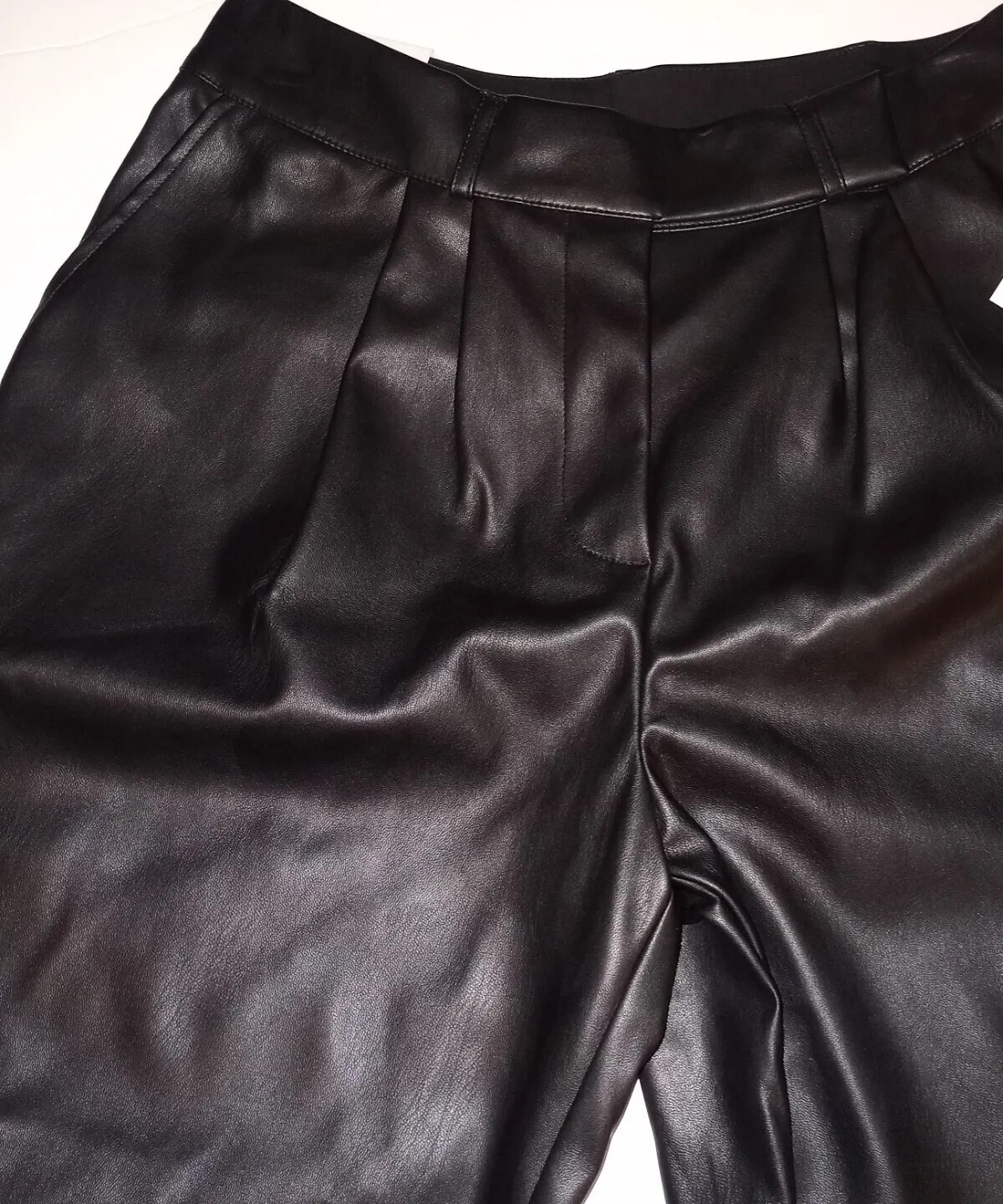 FILA Pantaloni a gamba dritta Ophelia Row da donna neri in finta pelle alti nuovi con etichette taglia 24