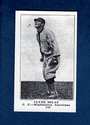 #118 CLYDE MILAN, Senators ~ 1917 Collins-McCarthy Candy Co. REPRINT E135 card