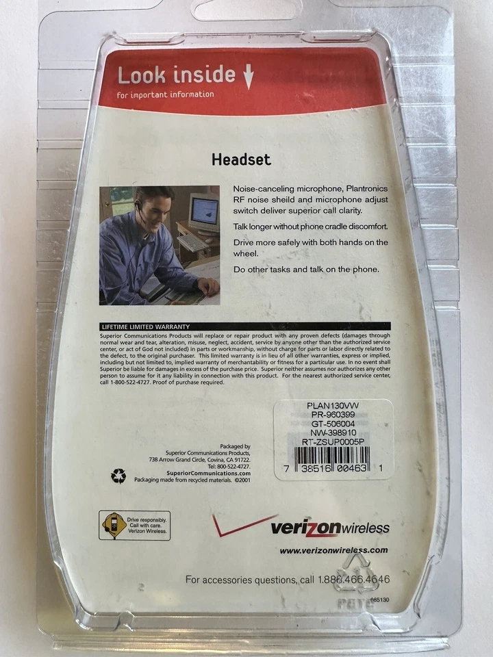 Plantronics Blue Blackwire Single Ear Wired Verizon Headset Hands Free NEW! - Image 2 of 4