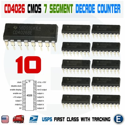 10Stks CD4026BE CD4026 4026 IC CMOS Counters Decade/Divider DIP-16 10Stks CD4026BE CD4026 4026 IC CMOS Counters Decade/Divider DIP-16