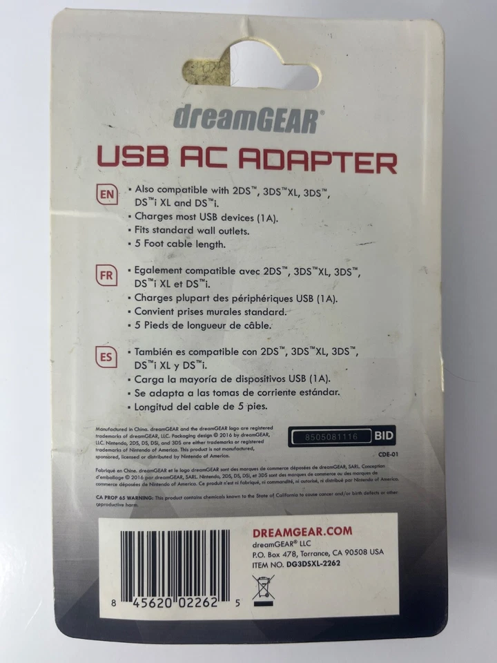 NEW BLACK DREAM GEAR USB & AC POWER ADAPTER FOR NINTENDO 2DS XL & 3DS XL NEW - Image 2 of 2