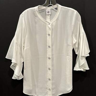 CAbi Small Float Blouse White Button Up Blouse Top Cabi Style # 5521