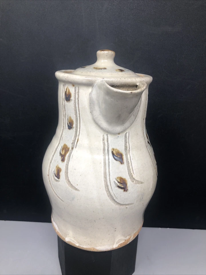 Jim Malone Stoneware Coffee Pot with Incised & Painted Decor 20cm Tall #2438 - Image 3 of 4