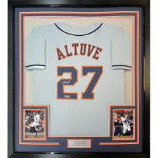 Framed Facsimile Autographed Jose Altuve 33x42 Grey Reprint Laser Auto Jersey