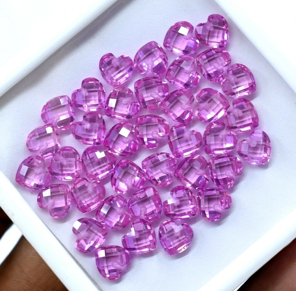 AAA+ 88,05 quilates rubí rosa 38 piezas a cuadros cardíacos 8,00 mm piedras preciosas tratadas Foto 3 de 4