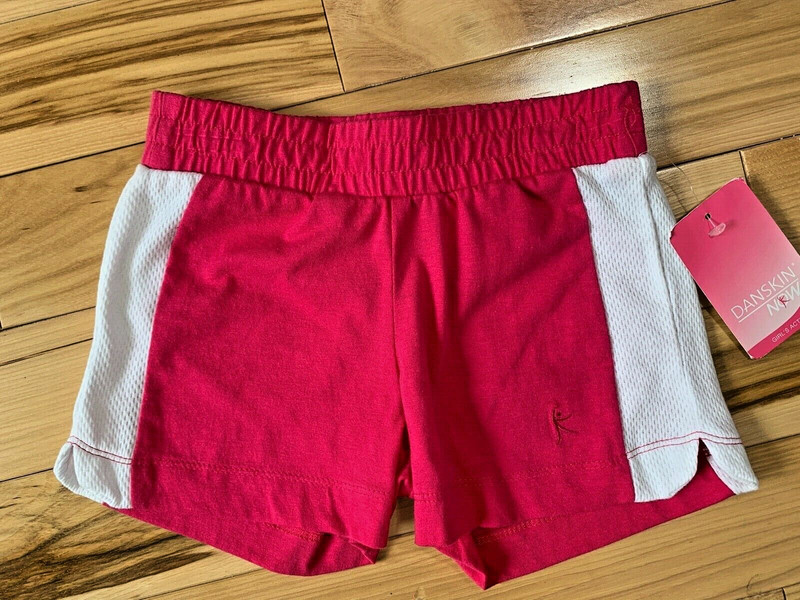 NWT DANSKIN Bright Pink Elastic Waist Shorts Sz XS (4-5) Girl Cotton/Poly Blend