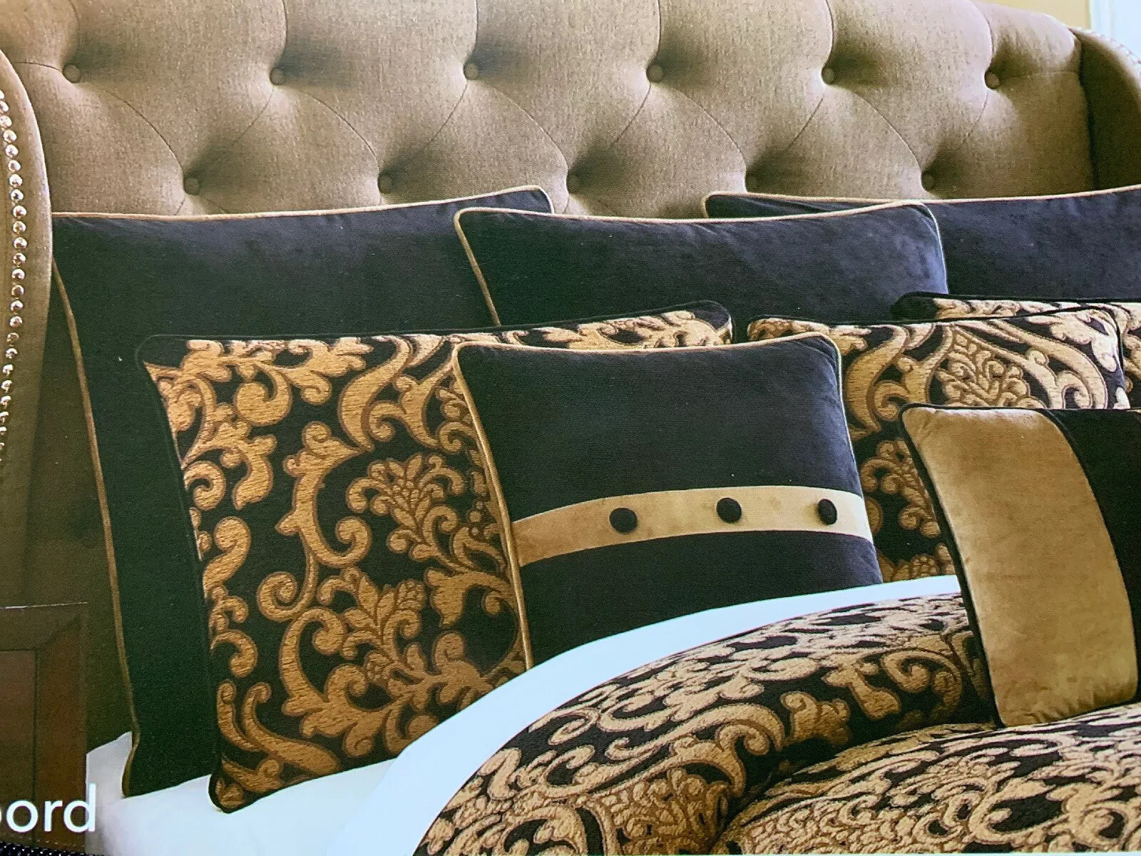 Veratex Chambord ONE Euro Sham Black Velvet Front Gold Velvet Back