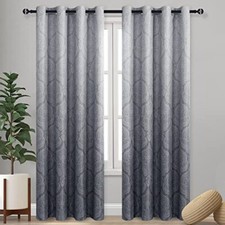 Ombre Blackout Curtains for Bedroom - Damask 52"W x 96"L Pack of 2 Grey