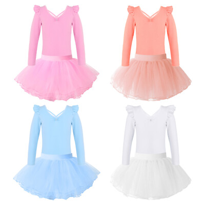 Kids Girls Leotard Criss Cross Back Dance Outfits Ballet Tutu Skirt 3-14 Years
