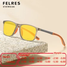 Unisex Yellow Lens Myopia Nearsighted Glasses Square Night Vision Sunglasses New