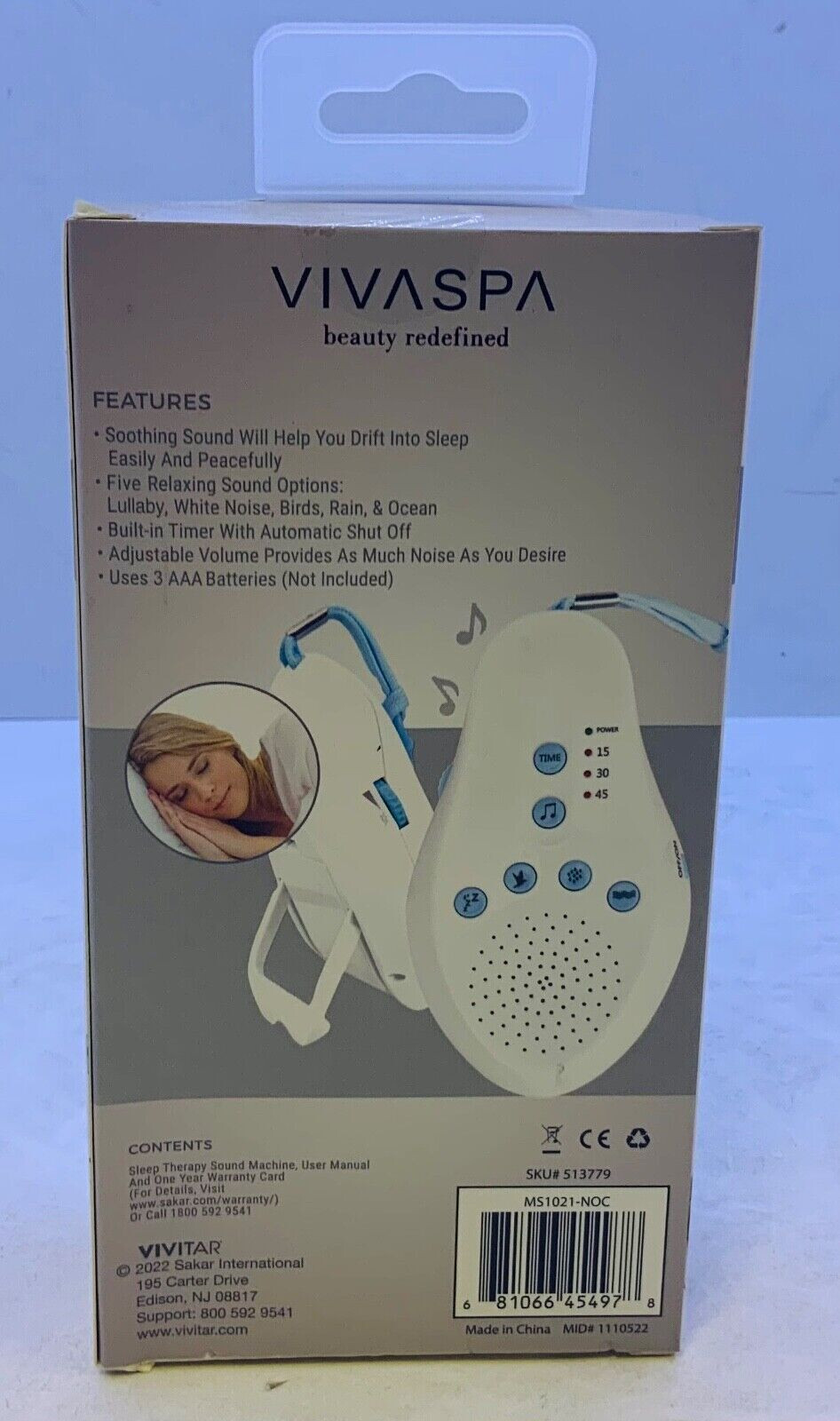 Sleep Therapy Sound Machine 5 Soothing Sounds W/ Timer(Vivaspa ) eBay