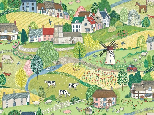 Fat Quarter Village Life Scenic Farm Life 100% Cotton Quilting Fabric - Picture 1 of 1