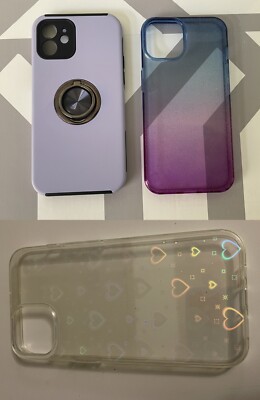 Lot of 3  iPhone 13 Cases Clear Purple/Blue Glitter,Clear Halographic  & Purple
