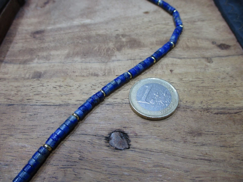 collana unisex lapislazzuli argento 925 placcato oro 18k minerale blu autentico - Immagine 4 di 4