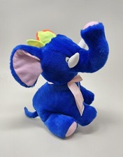 VTG King Plush Kuddles Royal Blue Elephant Pink Bow & Neon Hat Stuffed Animal