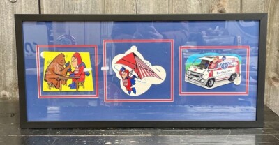 Set of 3 Framed Decor Vintage 70s Bud Man Budweiser Die Cut Advertising Decals