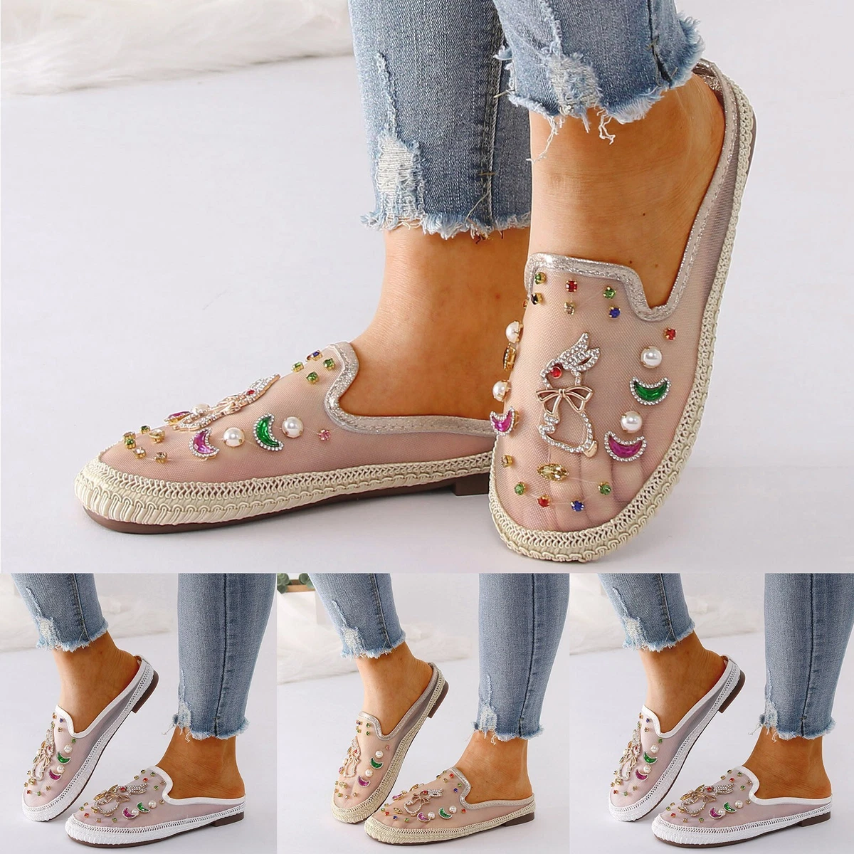 Women Shoes Fashion Flat Sequins Casual Shoes Soft Sole Half Drag