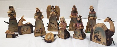 Enesco 11 pc Nativity- Bark-like Carved scenes Set 5'' Christmas 2006-RARE find!