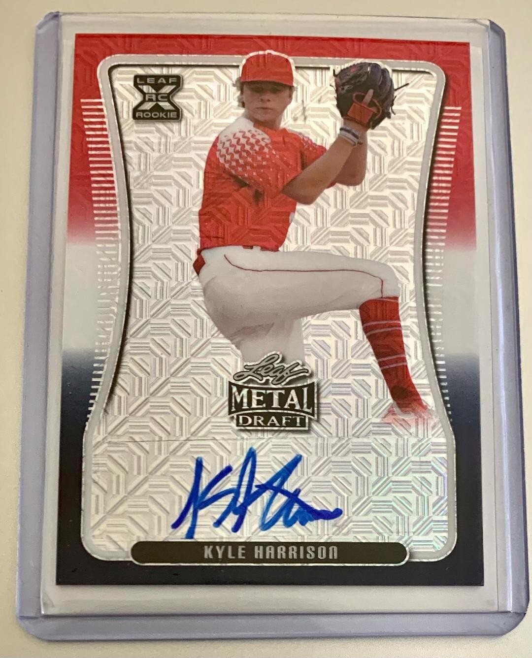 2020 Leaf Metal Draft Red White & Blue Mojo KYLE HARRISON #BAKH1 Autograph RC /3