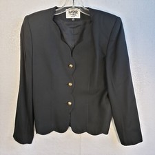 Vintage Kasper Blazer Jacket Size 6 Petite Black 3 Gold Button Shoulder Pads